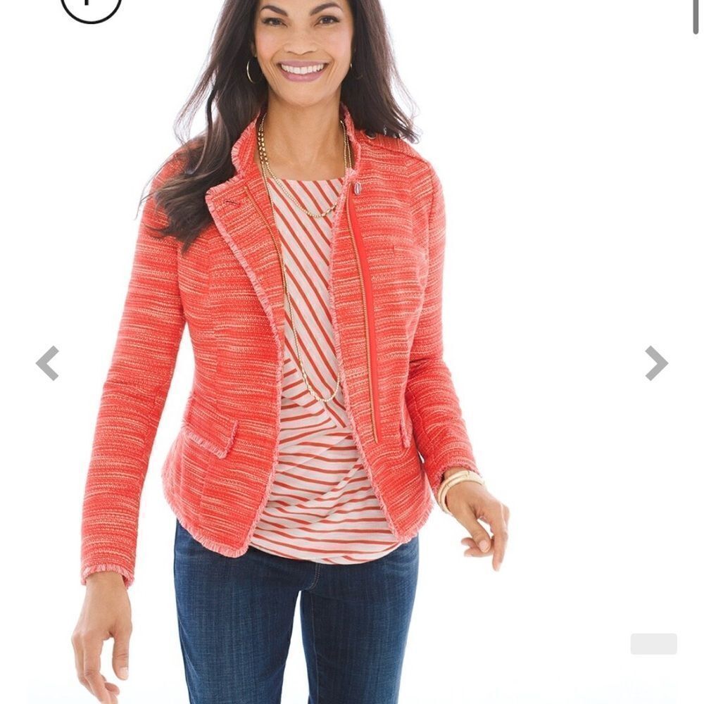 Chicos SZ 0 Textured Fringe Jacket‎
